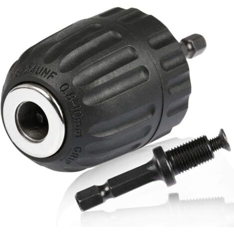 SABIR Mandrin sans clé 0.8-10mm,Mandrin à serrage rapide 3/8"-24UNF, Mandrin Porte Foret sans Clé Mandrin à queue hexagonale avec Porte Douille Hexagonale Mandrin 1/4" Accessoires pour Perceuse (1/5)