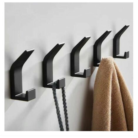 SABIR Pas de poinçonnage noir double serviette crochet salle de bain patère manteau chapeau crochet chambre salon cuisine accessoires 5 pièces (1/4)