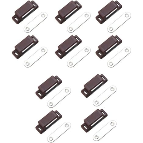 SABIR Loqueteau magnétique puissant – force de maintien 4kg – lot de 10 - brun – aimant porte – loqueteau aimant – aimant placard – aimant porte de placard (1/5)