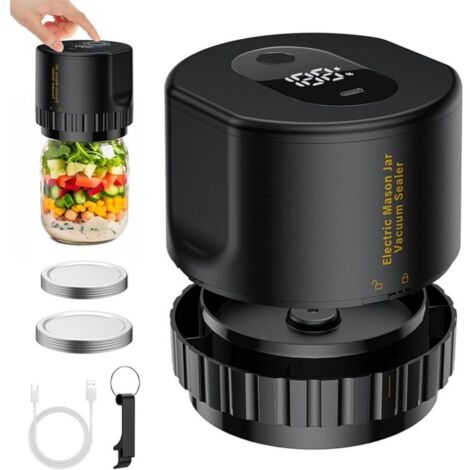 SABIR – Scelleuse sous vide électrique pour bocaux Mason – 10 couvercles inclus – Batterie 1200mAh – Affichage LED – Puissance 5W (1/5)
