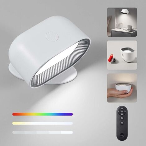 SABIR Lampe Murale Sans Fil,9 Couleurs RGB Applique Murale Interieur Rechargeable avec Télécommande et Tactile,3 Températures et Luminosité Réglable,Rotation à 360° pour Chambre Cuisine-Blanc (1/5)