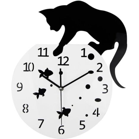 SABIR Timelike Fishbowl Horloge Chat Horloge Murale Créative Horloge Murale Maison DIY Décoration Chat sur Horloge Salon Miroir 3D Wall Design(3932) (1/5)