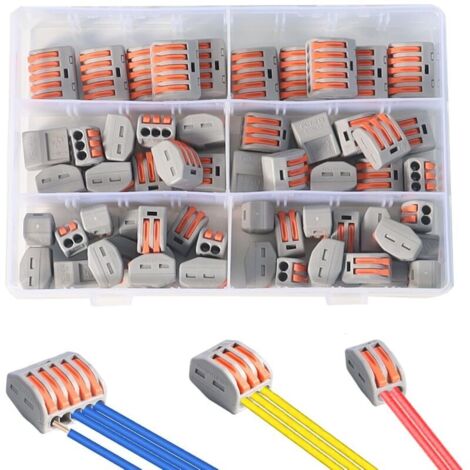 SABIR – Connecteurs électriques 60 pièces – Bornes de connexion rapide 2/3/5 fils – Cuivre nickelé pour conductivité optimale – Boîte de rangement incluse (1/5)