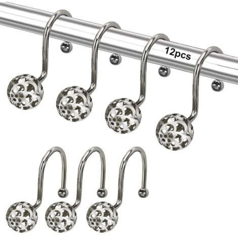 SABIR Crochets pour Rideau de Douche Cercle, Anneaux de Rideau de Douche, Crochets Décoratifs Antirouille pour Salle de Bain, Serviettes, Vêtements, Ustensiles de Cuisine (12 Pièces, Argenté) (1/5)