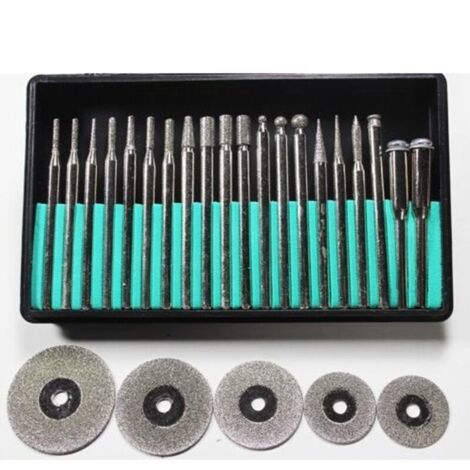 SABIR Mini Disque Diamant à Tronçonner Diamant fraises diamant assorties Fraise Set Diamant Meuleuse Forage jeu de Broches pour Dremel, Proxxon Outils multifonctions--3mm Tige Outils Rotatifs (1/5)
