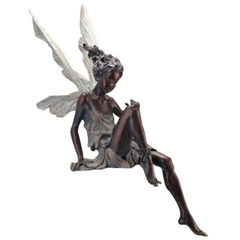 SABIR Statue de jardin de fée assise, jardin de fée assis, ornement de jardin de fée assis en résine pour décoration de jardin, 17 cm (marron) (1/5)