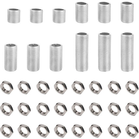 SABIR Lot de 36 raccords de Tuyau de Lampe avec Embouts M10 de 2 cm, 3 cm, 4 cm, 5 cm de Longueur et écrous M10 plaqués Zinc (1/5)