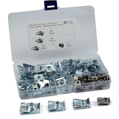 SABIR 80 Pcs Carénage Spire Vitesse Clips Pince Fixation Vis Écrous Kits, U Écrou Carénage Printemps Carrosserie Garniture Panneau Moto Vélo U Clips Vitesse Attaches Vis Autotaraudeuse Vis Clips M4、M5 (1/5)