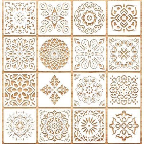 SABIR Pochoir Mandala Reutilisable Pochoir Peinture pour Peinture sur Bois, Roche, Tissus, Métal, Meubles et Stencils Painting,Mandala Pochoir Aerographe Peinture(16 Pièces)