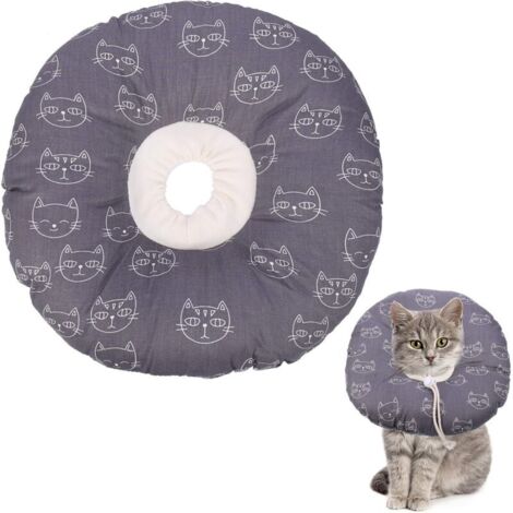 SABIR Collier de Récupération de Chat Collier de Récupération Confortable Collerette de Protection Collerette pour Chiens pour Chats Mignon (M, gris)