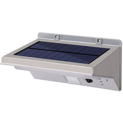 SABIR Projecteur solaire applique mural inox eclairage puissant LED blanc H16cm avec détecteur de mouvement 3 modes, (1/5)