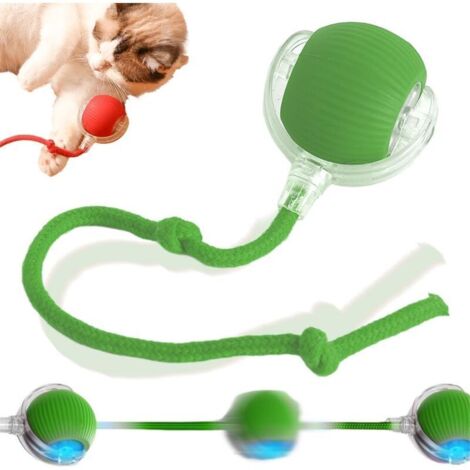 SABIR Jouet interactif pour chat, balle pour chat, jouet interactif pour chat, 360 degrés, avec lumière LED, avec corde, rechargeable par USB (1/5)