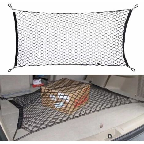 SABIR – Filet de rangement pour voiture – Filet de coffre noir 60x110 cm – Maille nylon durable – Fixation rapide avec crochets autobloquants (1/5)