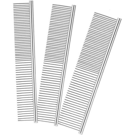 SABIR Lot de 3 peignes de toilettage pour animaux domestiques, 3 tailles en acier inoxydable pour chiens et chats, Argent (1/5)