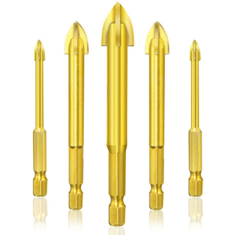 SABIR Foret Carrelage Verre Ceramique, Forets pour Céramique Forêts Hexagonaux en Acier Tungstène Revêtement Titane Set de 6 pièces 3mm 4mm 5mm 6mm 8mm 10mm (1/5)