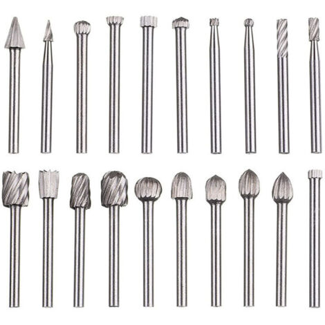 SABIR Lime rotative 20 pièces, jeu de limes en carbure, têtes de lime rotatives HSS, outil rotatif Dremel, outil rotatif à tige de 1/8" (3 mm) pour meuleuse, travail du bois, polissage des métaux, gra