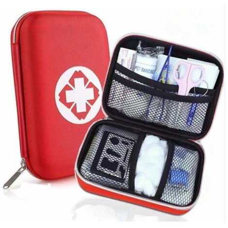 SABIR Trousse de premiers soins, mini bottes médicales pour voiture, voyage, bureau, randonnée, sport, maison, affaires (rouge) (1/4)
