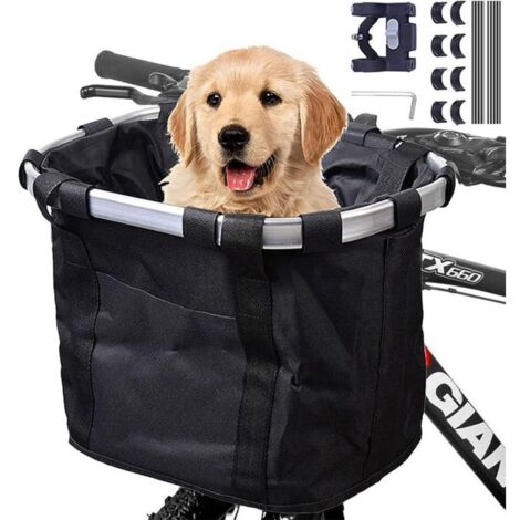 SABIR Panier de Vélo, Amovible Vélo Guidon Panier, Cycle Avant Toile Panier Transporteur Sac Pet Carrier en Alliage d'Aluminium pour VTT, Pique-Nique, Shopping, Petit Animal Domestique (Le Noir,243624 (1/4)