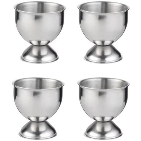 SABIR Lot de 4 coquetiers en acier inoxydable pour œufs à la coque, Argent , (1/5)