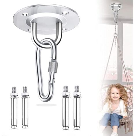 SABIR Crochet Plafond Suspension Utilisation 304 Acier Inoxydable Capacité de Charge de 500 Kg Fixation pour Fauteuil Suspendu dans Poutre pour Balançoire Hamac Sac de Frappe Yoga (Argent) (1/5)