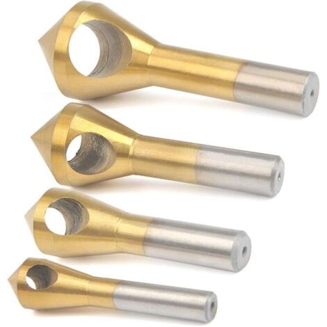 SABIR Fraise à Chanfreiner 4Pcs Foret Conique Chanfreinage Set Fraise Conique d'ébavurage pour Couper en Métal Bois et Plastique (1/5)