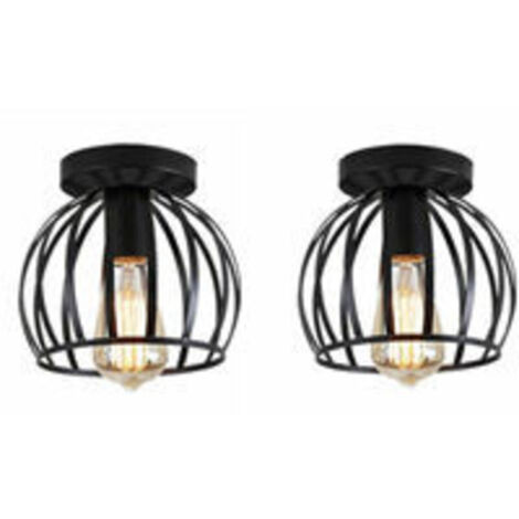 SABIR Plafonnier fergé rétro E27, 2 pièces, éclairage industriel, lampe de plafond en métal pour chambre à coucher, salon - Noir