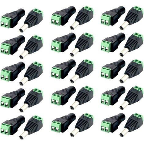 SABIR connecteur DC 12v 30 pièces DC Mâle et Femelle Connecteur DC Prise de Câble d'alimentation de Adaptateur Connecteur pour LED Light Strip Light Tape Light Cable et CCTV Camera (1/5)