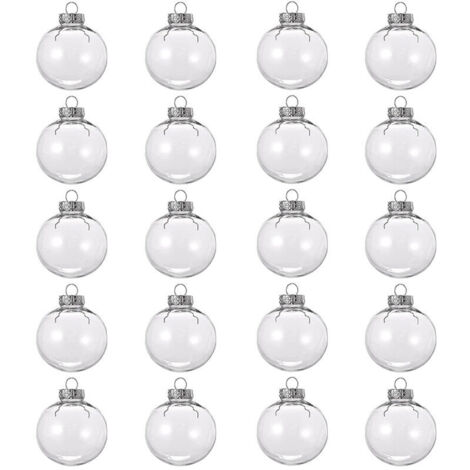 SABIR Lot de 20 boules de Noël en plastique transparent de 6 cm, rechargeables, à faire soi-même