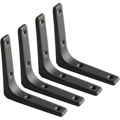 SABIR Équerre Étagère Murale, Équerre Métal Mat Noir, Support Étagère Métal pour Déco Cusine, Équerre Charge Lourde, 100mm100mm, 4pcs noir—— (1/5)