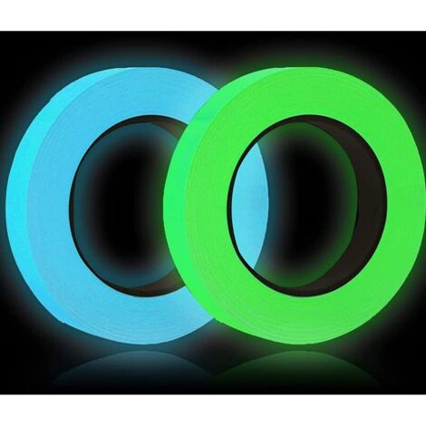 SABIR 2 Volumes Ruban adhésif Fluorescent – Ruban de marquage Phosphorescent phosphoreux – Bande réfléchissante autocollante, pour Les Escaliers la Scène Le Vélo la Chambre Le Garage (vert+bleu, 1 (1/4)