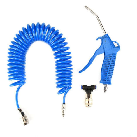 SABIR Soufflette Camion Soufflette Pneumatique avec Tuyau de Spirale de 5 mètres Kit de nettoyage de pistolet à air pour camion avec connecteur en T(46mm), Bleu (1/5)