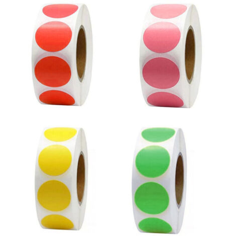 SABIR 25mm 2000 Étiquettes Rondes Gommettes Rondes Étiquettes Autocollants Cercle Pastilles Autocollantes Rondes - 4 Couleurs, Rouge, Rose, Jaune, Vert, (1/5)