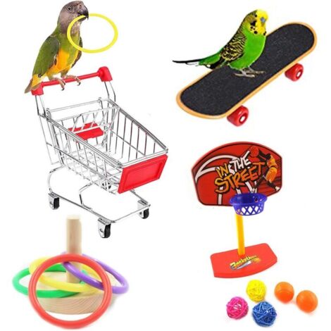 SABIR Jouets Ensemble, Perroquet Jouet, Perroquet Planche à roulettes Chariot Boule Virole, Jouet Oiseau Jouet de Formation Éducative, Jouet Perroquet pour Oiseaux, Perruche, Cacatoes