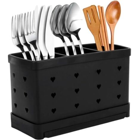 SABIR 1 pcs Support d'ustensiles de cuisine en acier inoxydable de grande capacité avec 3 compartiments, égouttoir multifonction pour couverts, fourchettes, couteaux, cuillères (1/5)