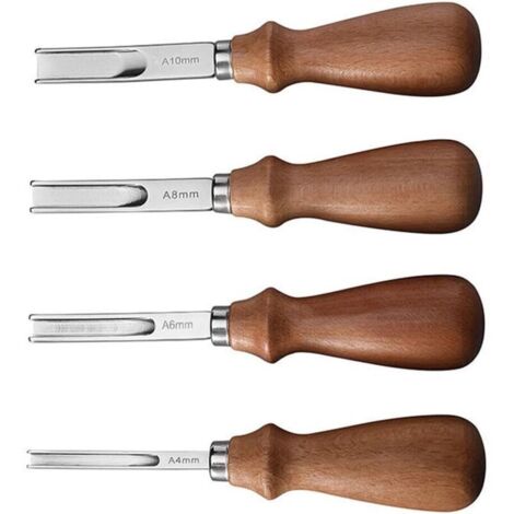 SABIR 4PCS Couteau à Parer en Cuir, Outil de Maroquinerie avec Manche en Bois 4mm, 6mm, 8mm, 10mm Outils pour Parer les Bords du Cuir pour le Travail du Cuir pour Biseauter Couper Découper et Marquage (1/5)