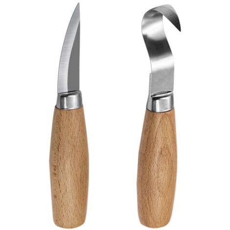 SABIR 2 Pièces Couteau à Crochet de Sculpture sur Bois, Outils de Couteau à Découper à la Cuillère pour les Sculpteurs de Cuillères Professionnels et les Débutants, Couteau à Crochet pour Droitier e