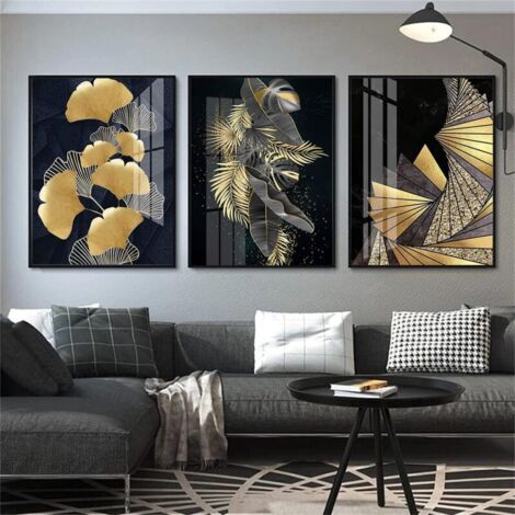 SABIR Lot de posters muraux modernes - Feuille d'or - Décoration murale haut de gamme - Pour chambre à coucher, salon, bureau, sans cadre (30 x 40 cm ) (1/5)