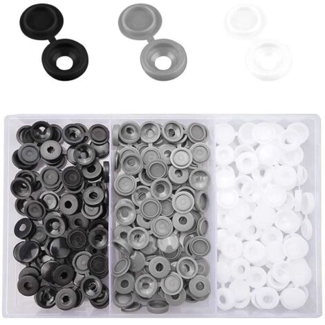 SABIR Cache Vis à Charnière en Plastique, 240 Pcs Capuchons Marron pour Nettoyeur de Poussière avec Boîte de Rangement (Noir, Blanc, Gris)