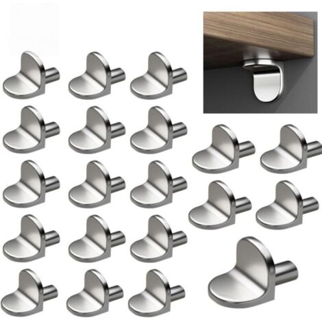 SABIR Support Etagere Armoire, 50 pièces, 5 mm, en L, goupilles d'étagères supports d'étagère en métal Supports d'Étagères pour meubles, bibliothèques, armoires de cuisine (argent) (1/5)