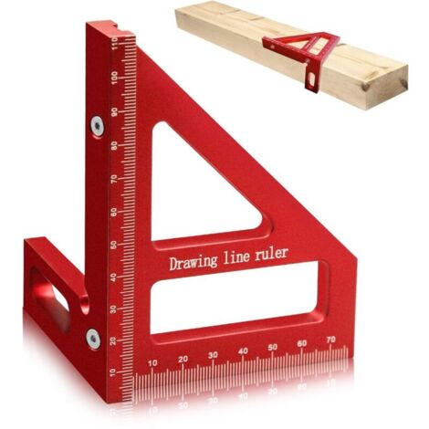 SABIR Rapporteur carré pour le travail du bois, règle de mesure multi-angle 3D, règle triangulaire en aluminium à 45/90 degrés, outil de mesure polyvalent de haute précision pour ingénieur (rouge) (1/5)