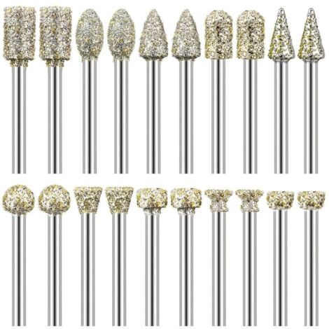 SABIR Lot de 20 Fraises Diamantées Tige 1/8" Compatible avec Dremel pour Sculpture Gravure Meulage Polissage de Pierre, Roche, Verre, Céramique