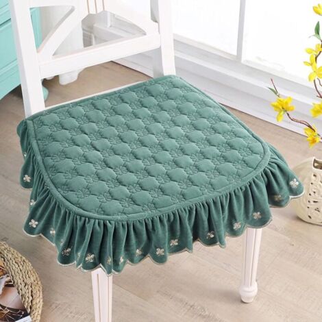 SABIR Lot de 4 Coussin de Chaise avec Volant, Coussin pour Chaise de Salle a Manger, Galette De Chaise avec Attaches,Décorat Houss de Coussin De Siège de Cuisine Antidérapants Lavable Vert Foncé (1/5)