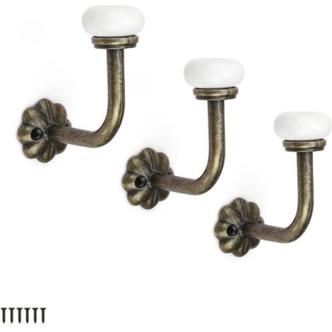 SABIR Crochet Porte Manteau, 3 Pièces Patere Vintage, Céramique Porte Manteau Mural, Alliage de Zinc avec 6 Vis, Patere Murale pour Suspendre Vêtements, Chapeaux (1/5)