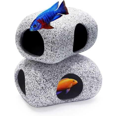SABIR 2Pieces Aquarium Hideaway Rocks pour les animaux aquatiques à se reproduire, jouer et se reposer, ornements d'aquarium sûrs et non toxiques, roches décoratives en céramique pour Betta (1/5)