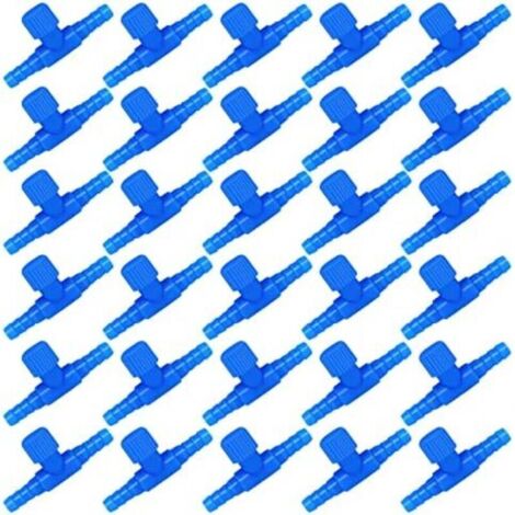 SABIR Lot de 30 valves à air d'aquarium en plastique en forme de T - Raccord de tuyau pour aquarium - Bleu (1/5)