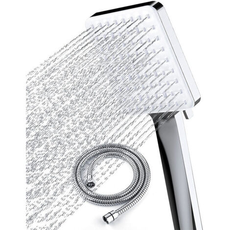 SABIR Pommeau de Douche Haute Pression avec Tuyau de 1,5 m Pommeau Douche Economie Deau avec 6 Modes de Douche Réglable Universelle Grande Douchette Douche, Carrée Chromés (1/5)