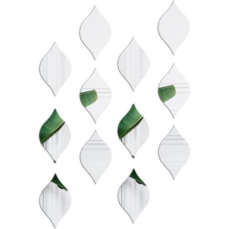 SABIR Lot de 12 autocollants muraux 3D en forme de gouttes d'eau en acrylique - Décoration de salon - Miroir acrylique - Argenté (1/5)