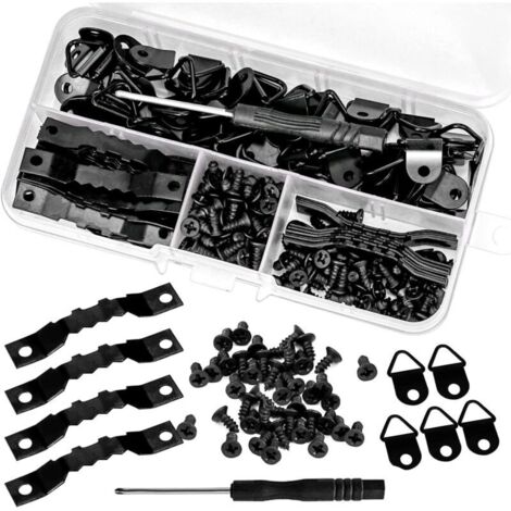 SABIR Lot de 252 crochets en métal pour cadre photo 100 pièces (50 zigzag, 50 triangulaires) Avec vis et tournevis inclus Fixation discrète (1/5)