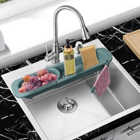 SABIR Support Télescopique De Vidange D'évier, Stockage Panier Extensible, Boule D'éponge - pour La Cuisine à Maison (1/5)