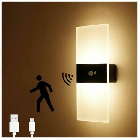 SABIR Applique murale à capteur LED, rechargeable par USB, applique murale LED sans fil alimentée par batterie avec détecteur de mouvement, luminaires muraux intérieurs s'allume/s'éteint automatiqueme (1/4)